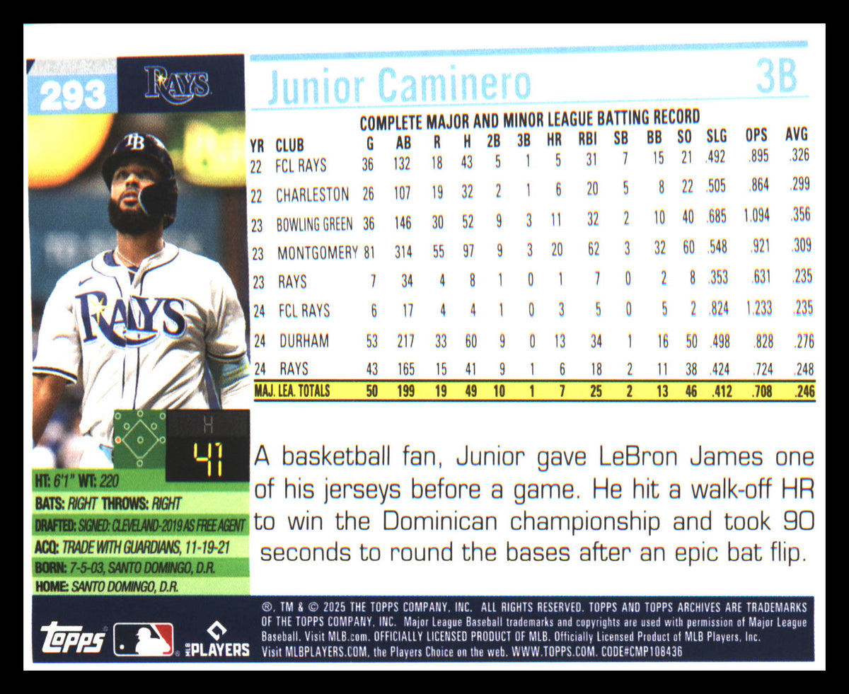 2025 Topps Archives Pink Foilboard #293 Junior Caminero - Veteran Sports Cards FL