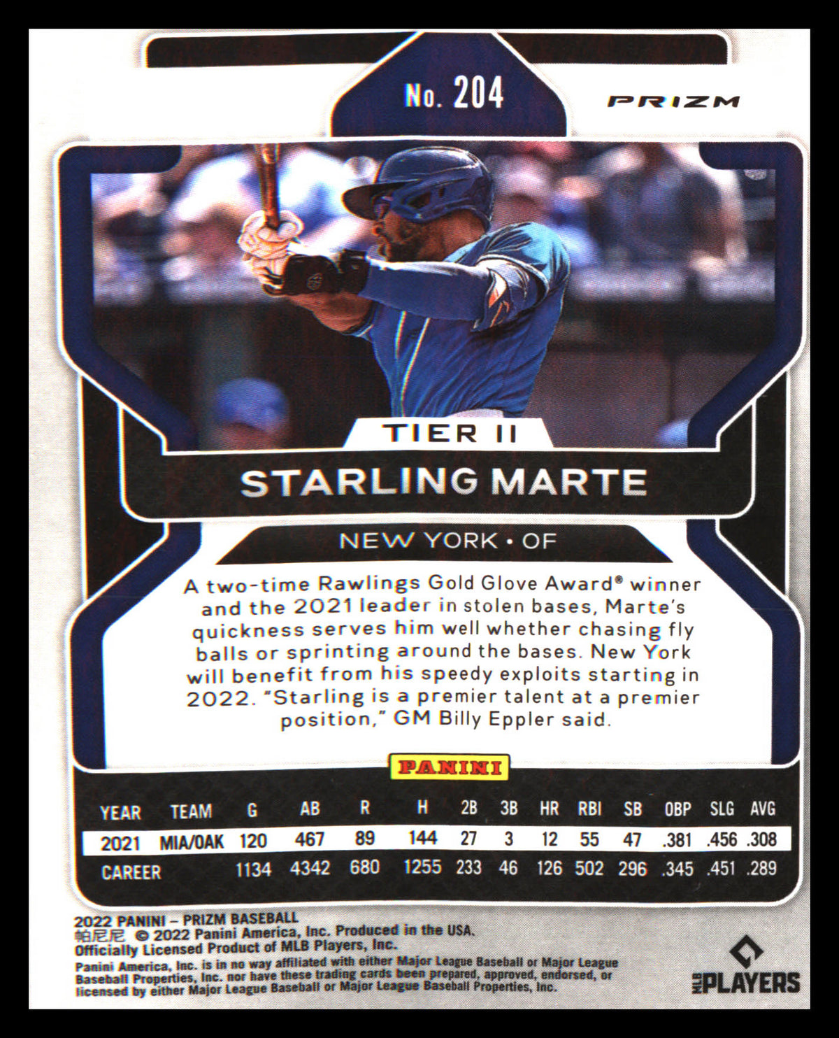 2022 Panini Prizm Red/White/Blue Prizm #204 Starling Marte - Veteran Sports Cards FL