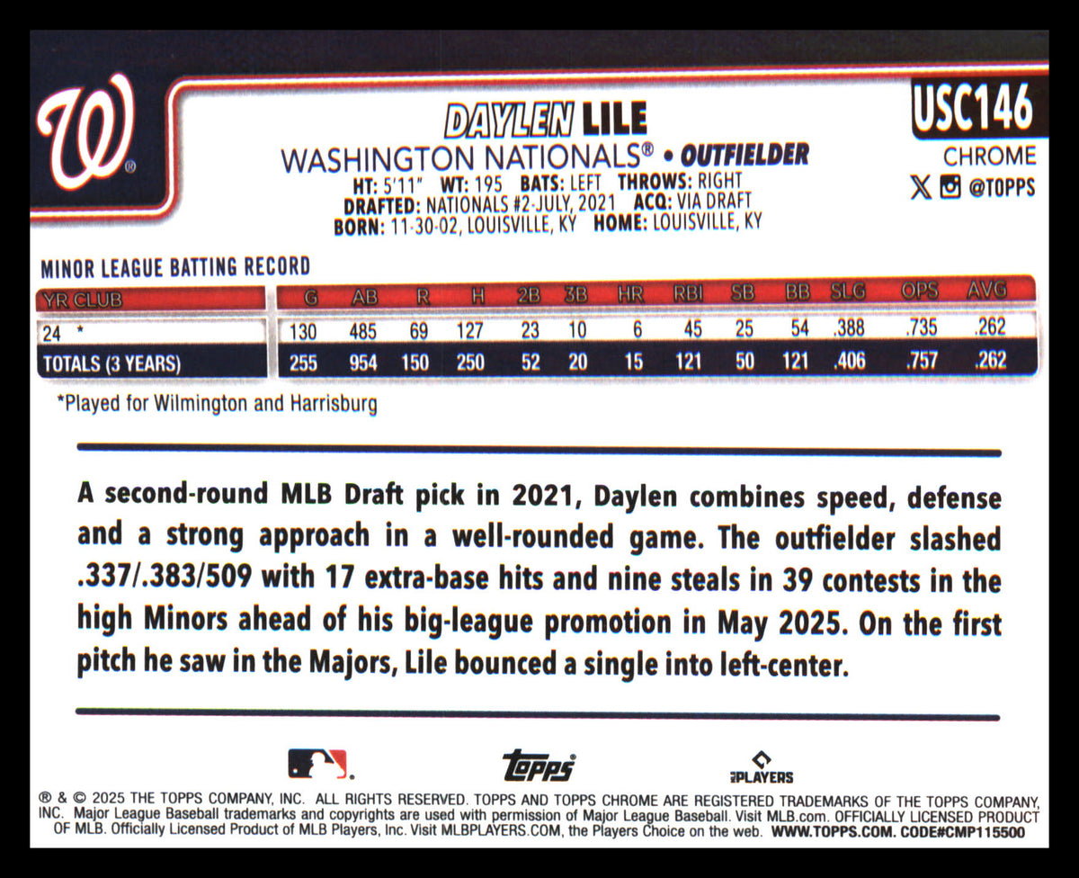 2025 Topps Chrome Update X-Fractors #USC146 Daylen Lile Rookie Rookie - Veteran Sports Cards FL