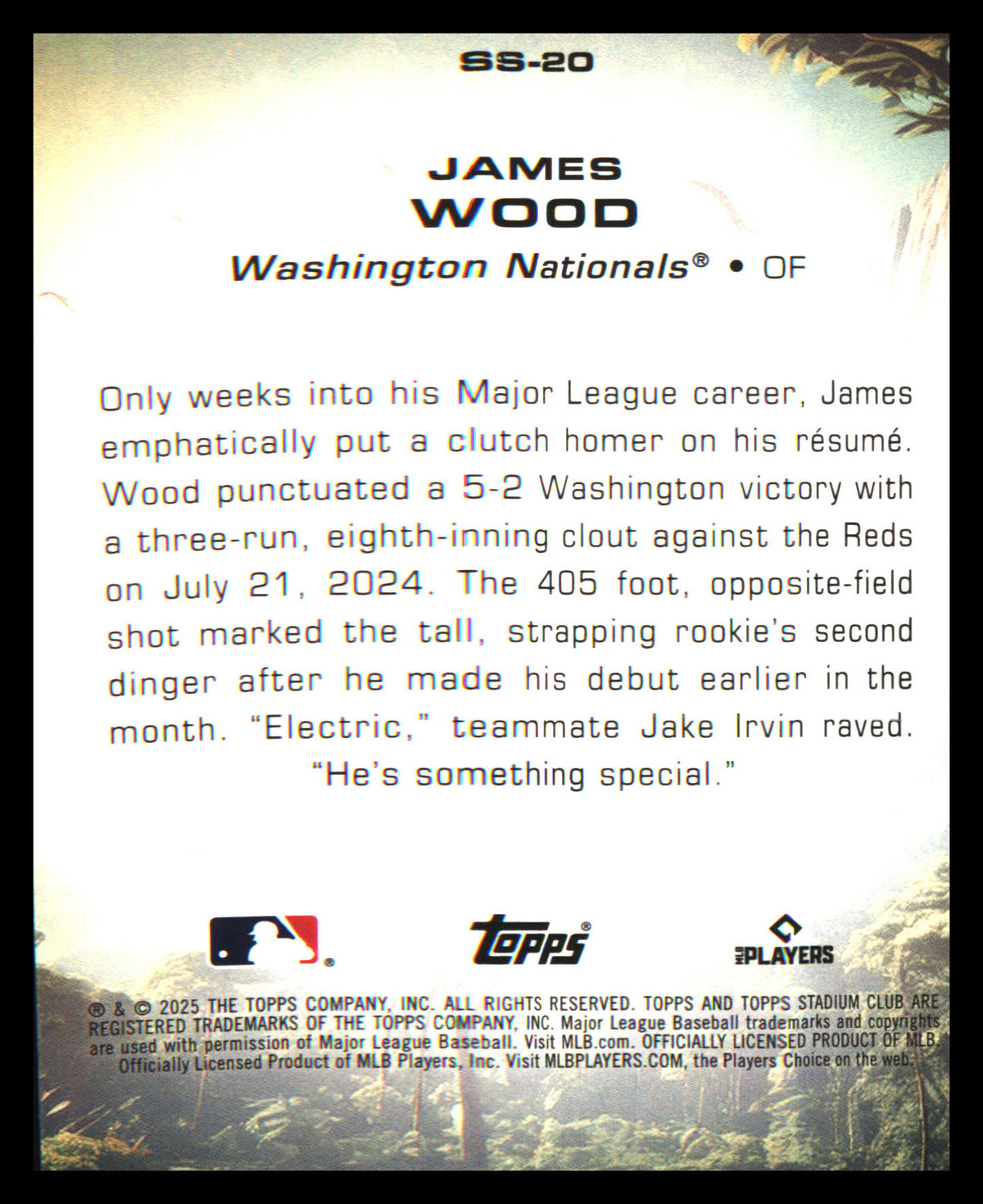 2025 Stadium Club Savage Sluggers #SS-20 James Wood - Veteran Sports Cards FL