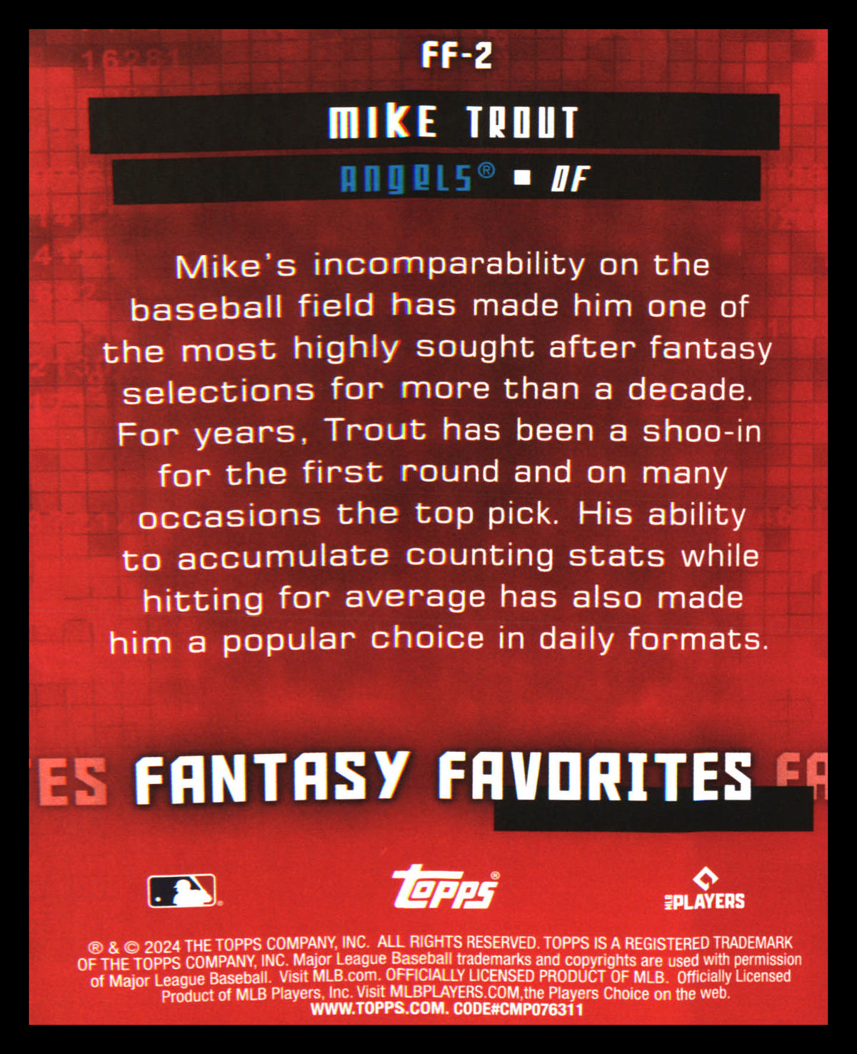 2024 Topps Fantasy Favorites #FF-2 Mike Trout - Veteran Sports Cards FL
