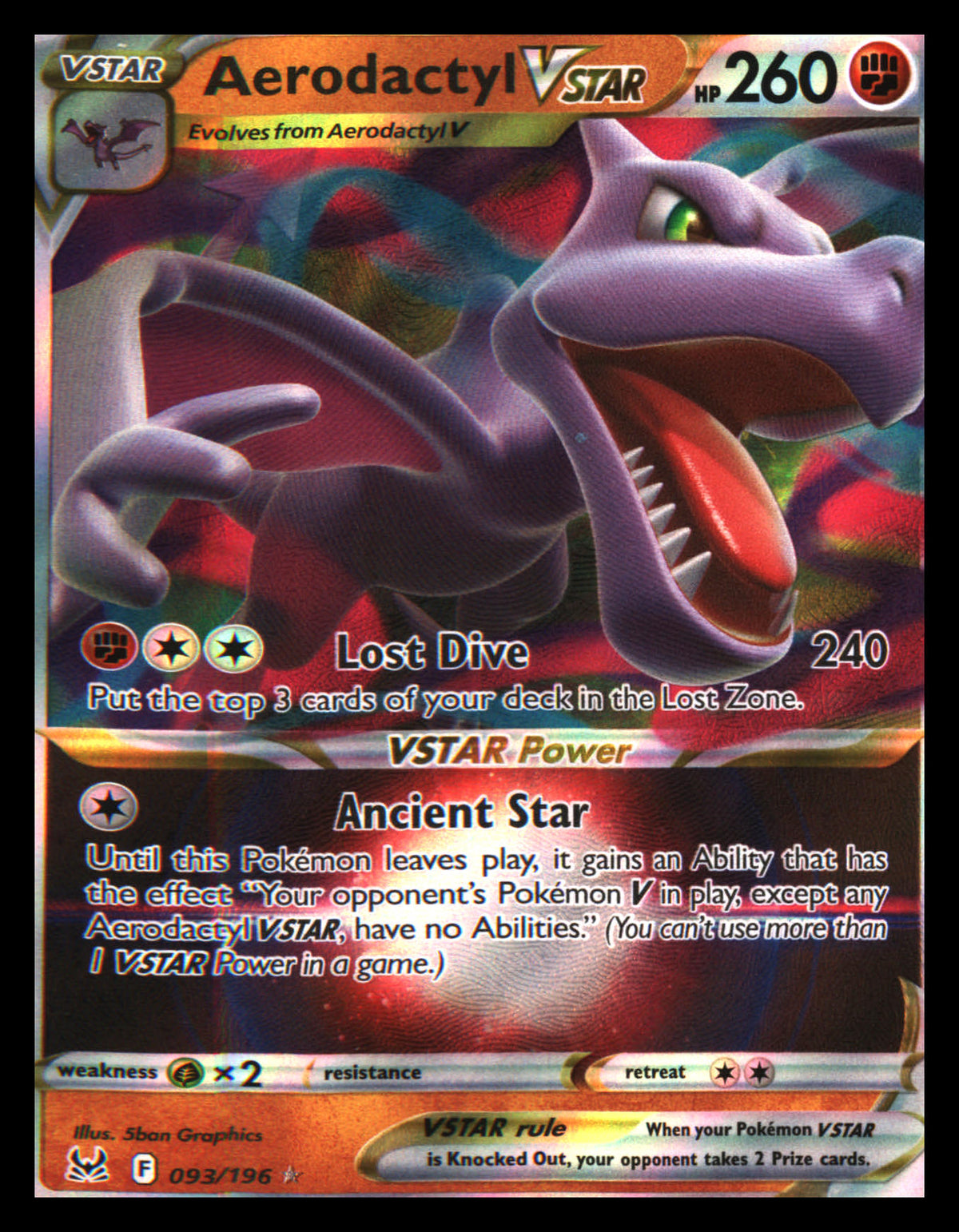 SWSH11: Lost Origin #093/196 Aerodactyl VSTAR Ultra Rare, Holo - Veteran Sports Cards FL