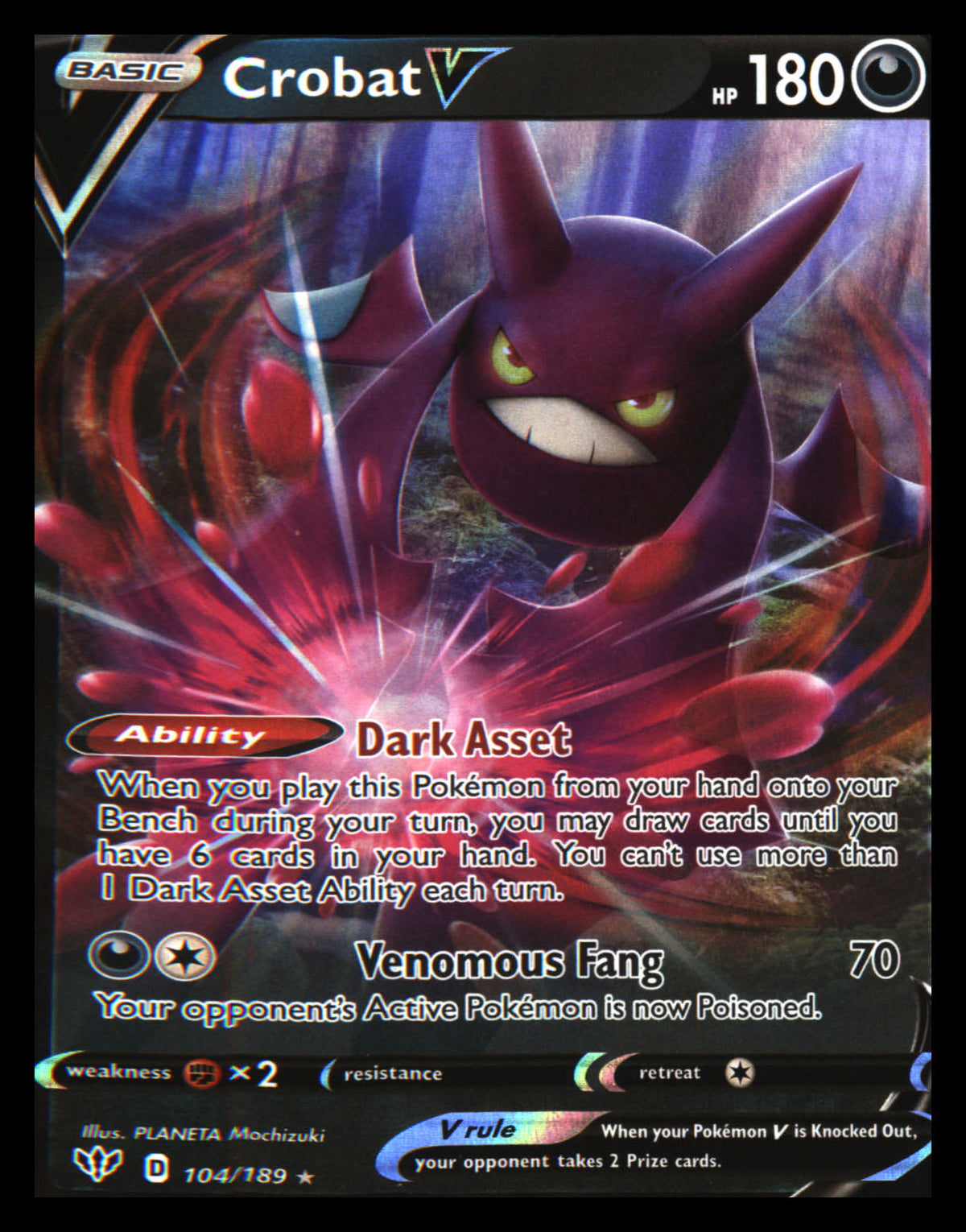 SWSH03: Darkness Ablaze #104/189 Crobat V Ultra Rare, Holo - Veteran Sports Cards FL
