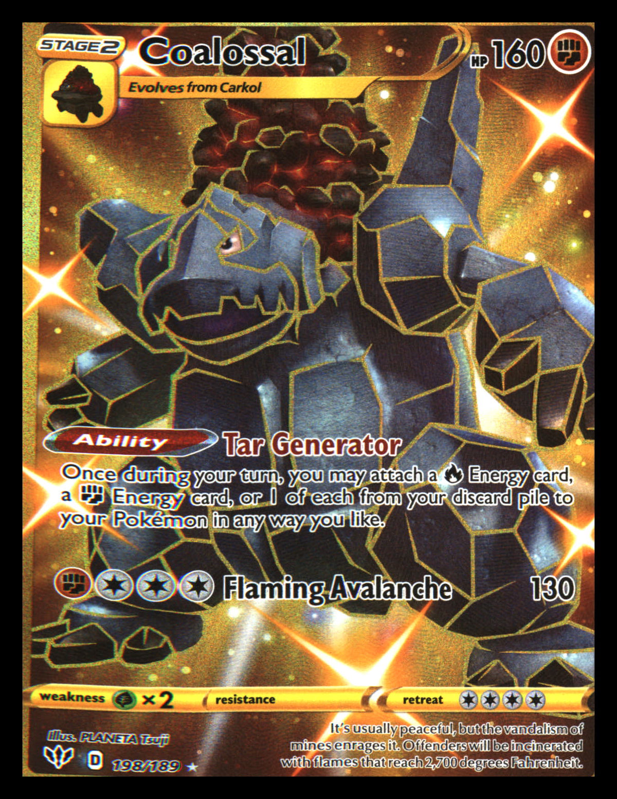 SWSH03: Darkness Ablaze #198/189 Coalossal (Secret) Secret Rare, Holo