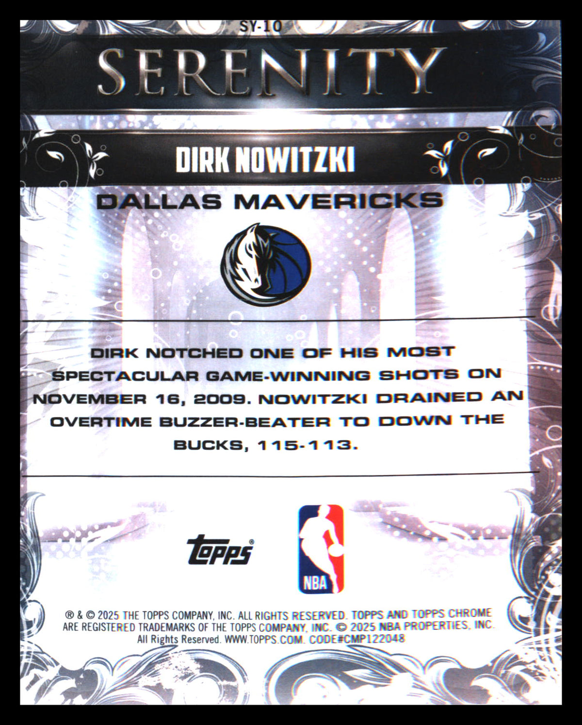 2025-26 Topps Chrome Serenity #SY-10 Dirk Nowitzki - Veteran Sports Cards FL
