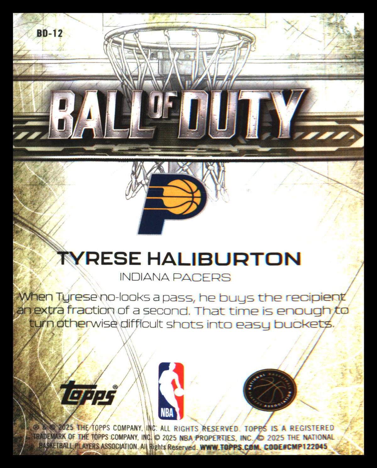 2025-26 Topps Chrome Ball of Duty #BD-12 Tyrese Haliburton - Veteran Sports Cards FL