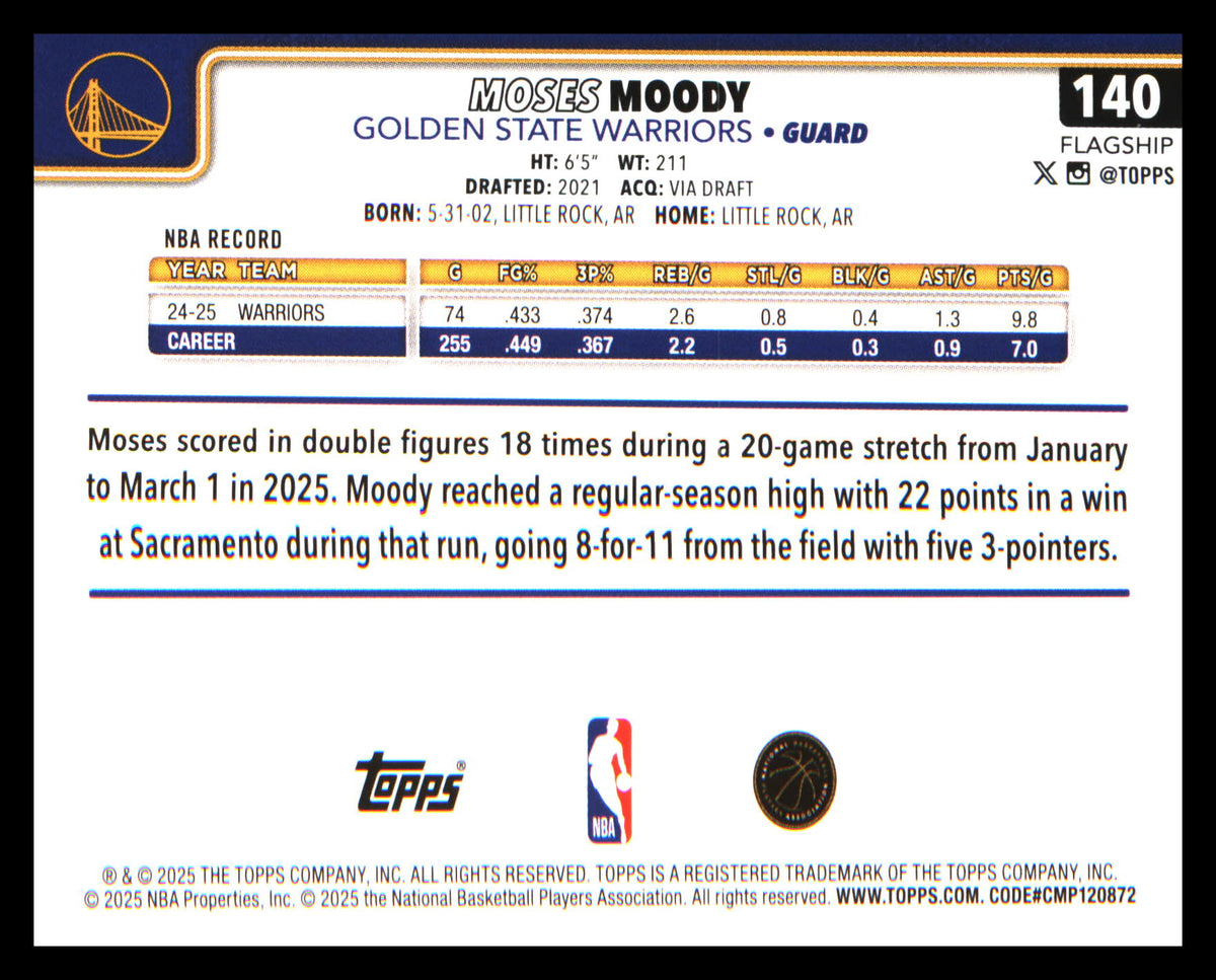 2025-26 Topps Sandglitter #140 Moses Moody - Veteran Sports Cards FL