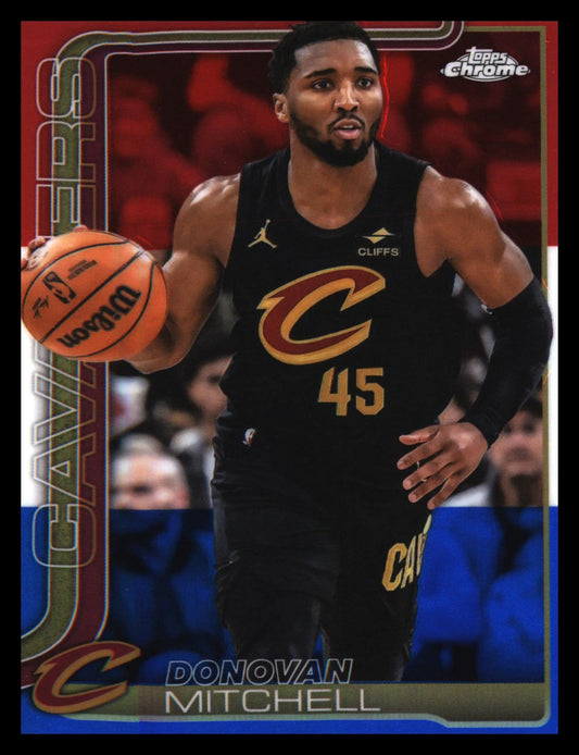 2025-26 Topps Chrome Red White and Blue Refractor #69 Donovan Mitchell - Veteran Sports Cards FL