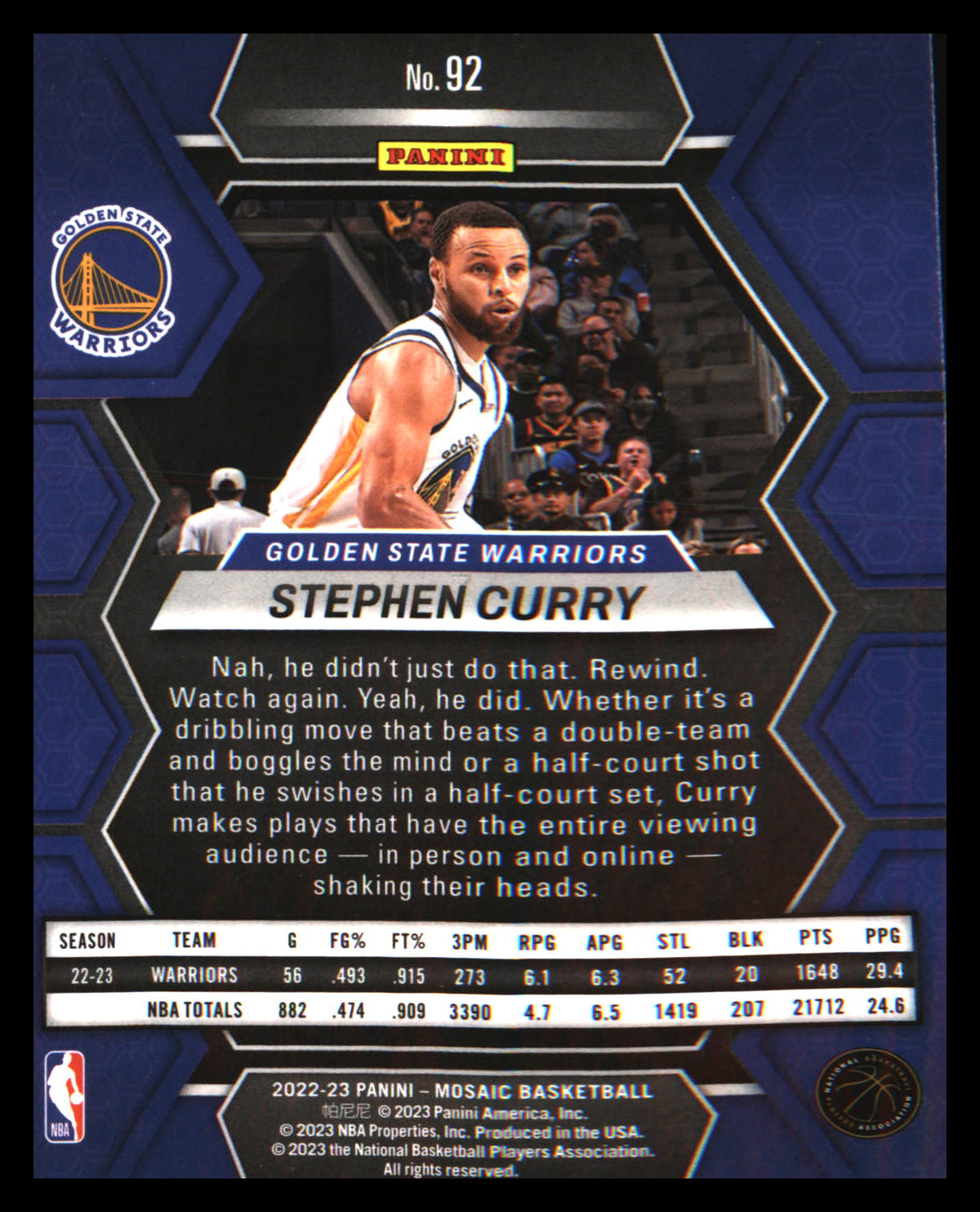 2022-23 Panini Mosaic #92 Stephen Curry - Veteran Sports Cards FL