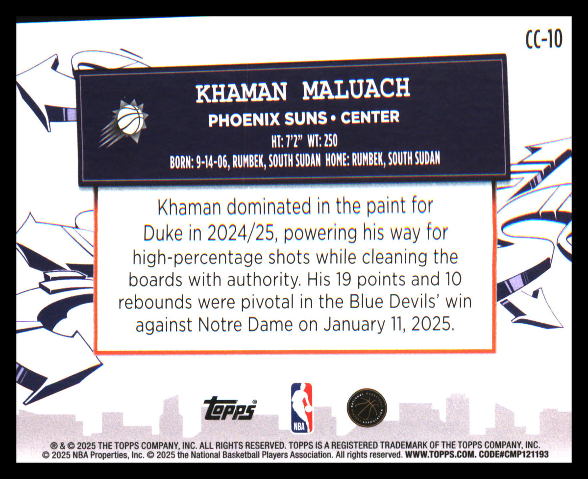 2025-26 Topps Clutch City Prospects #CC-10 Khaman Maluach - Veteran Sports Cards FL