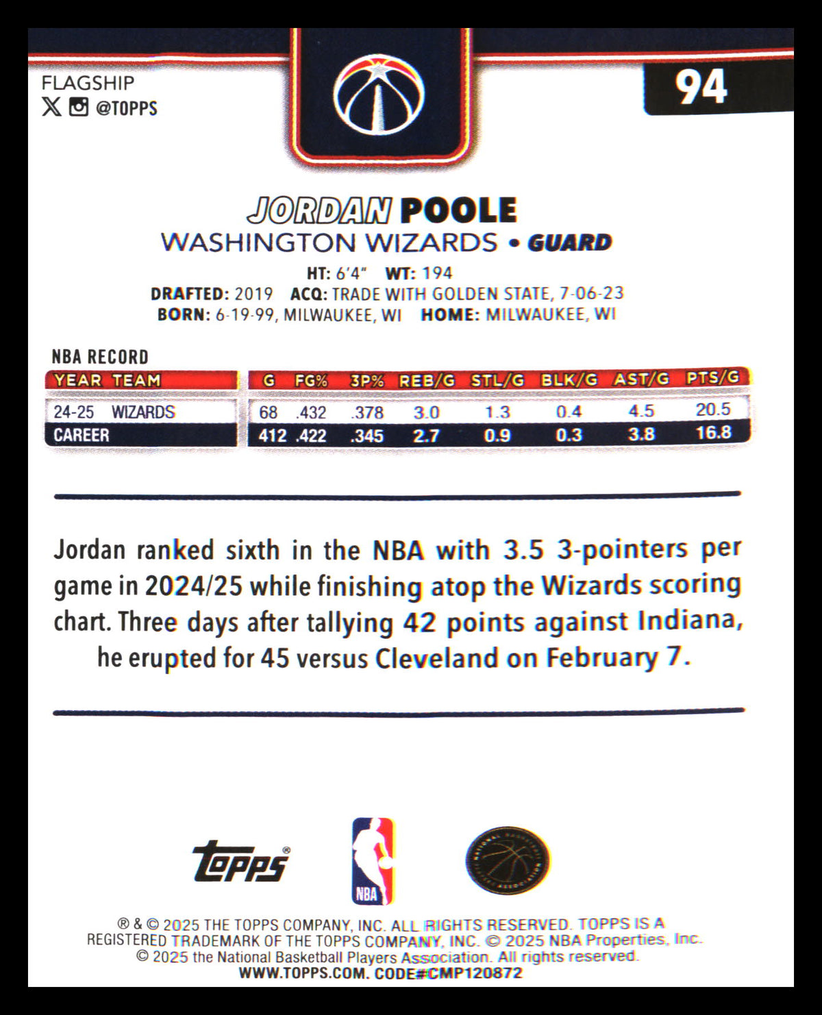 2025-26 Topps Season Tip Off #94 Jordan Poole - Veteran Sports Cards FL