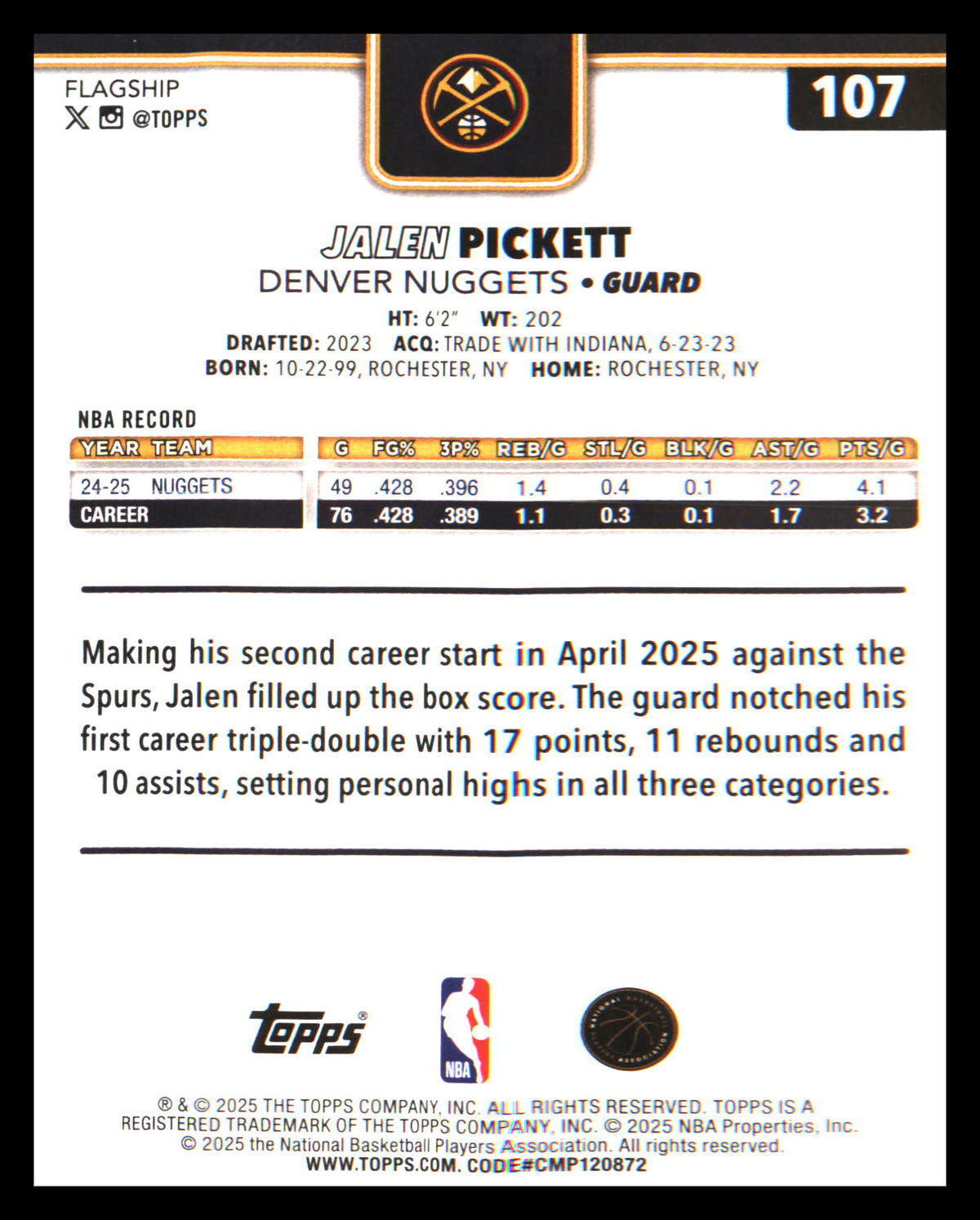 2025-26 Topps Season Tip Off #107 Jalen Pickett - Veteran Sports Cards FL