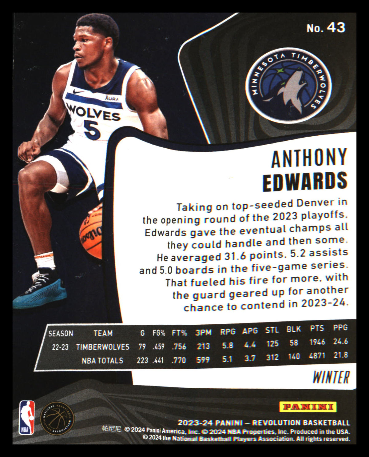 2023-24 Panini Revolution Winter #43 Anthony Edwards - Veteran Sports Cards FL
