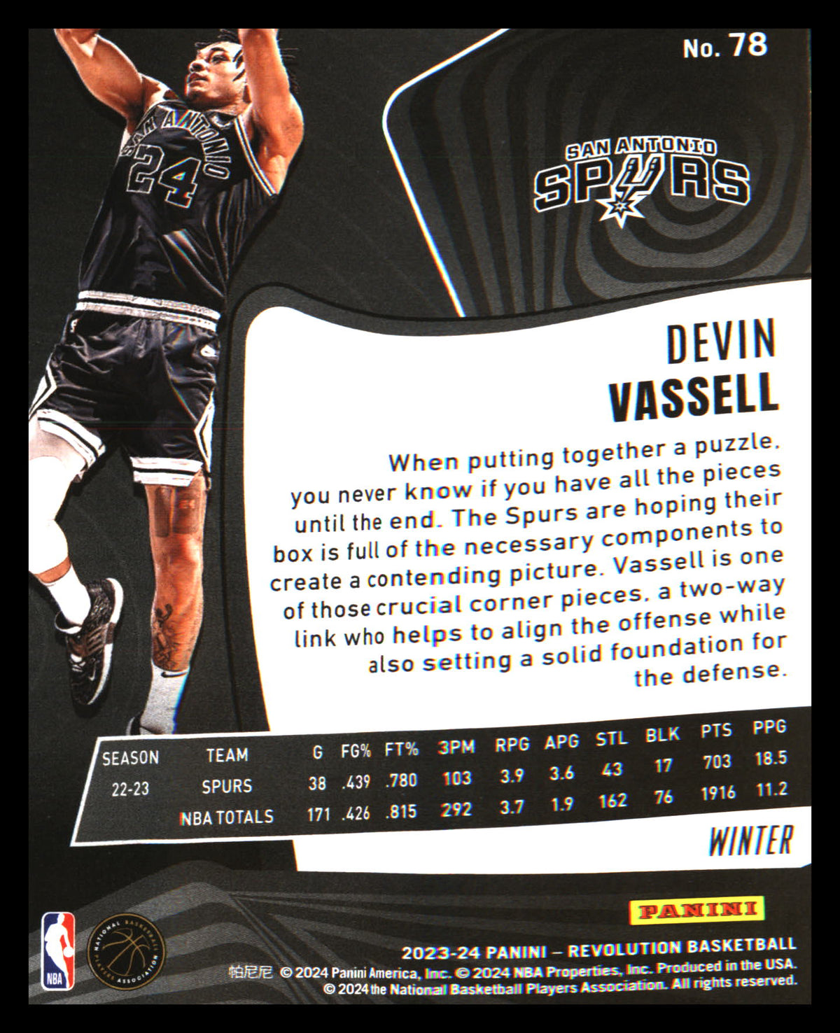 2023-24 Panini Revolution Winter #78 Devin Vassell - Veteran Sports Cards FL