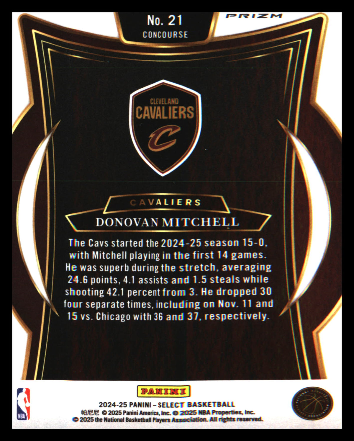 2024-25 Panini Select Blue Cracked Ice Prizm #21 Donovan Mitchell - Veteran Sports Cards FL
