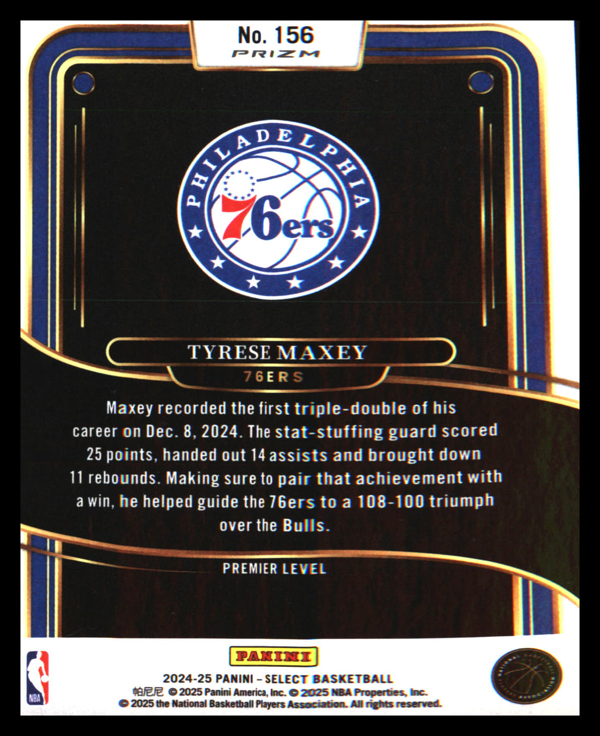 2024-25 Panini Select Blue Cracked Ice Prizm #156 Tyrese Maxey - Veteran Sports Cards FL