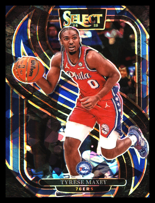 2024-25 Panini Select Blue Cracked Ice Prizm #156 Tyrese Maxey - Veteran Sports Cards FL