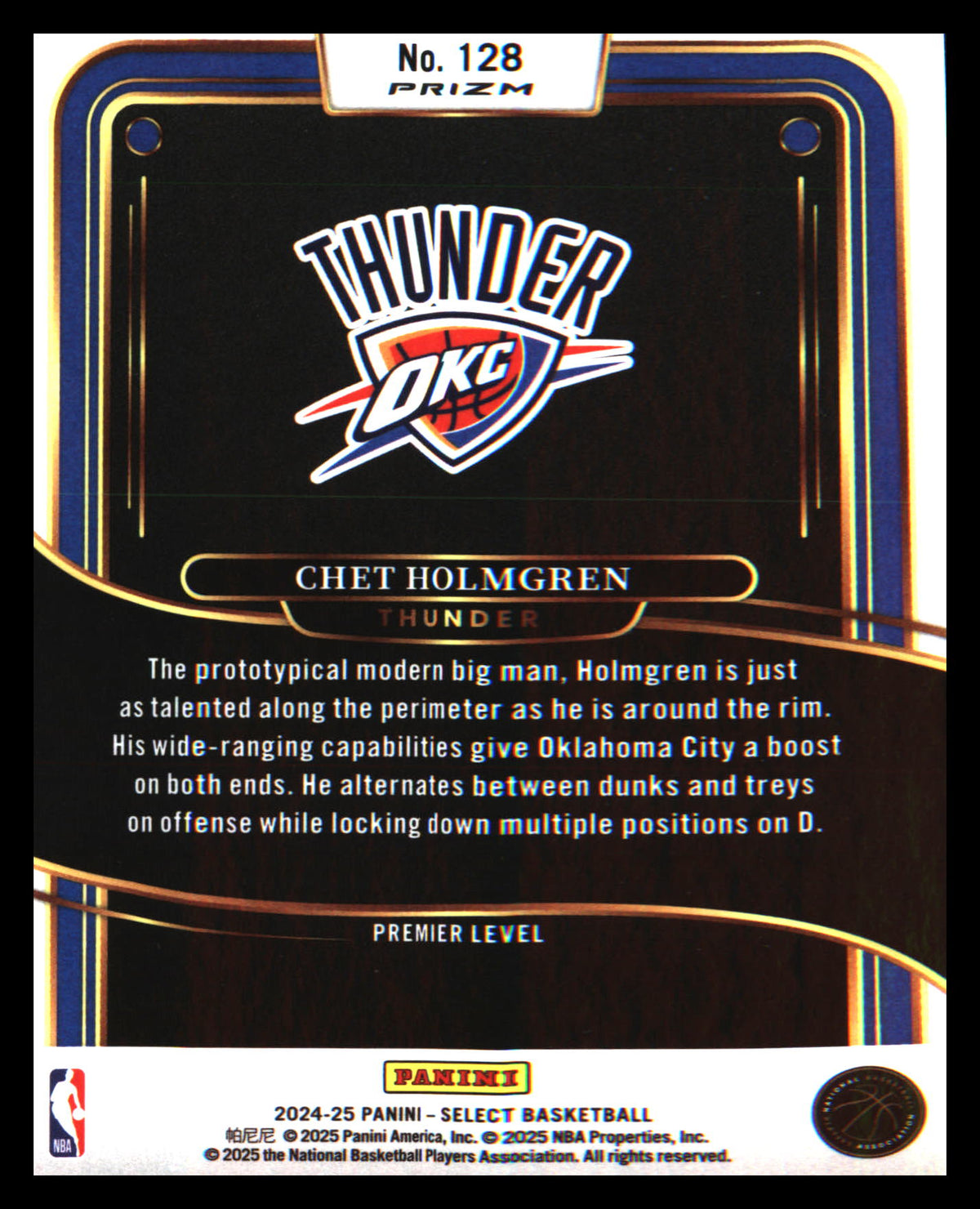 2024-25 Panini Select Blue Prizm #128 Chet Holmgren - Veteran Sports Cards FL