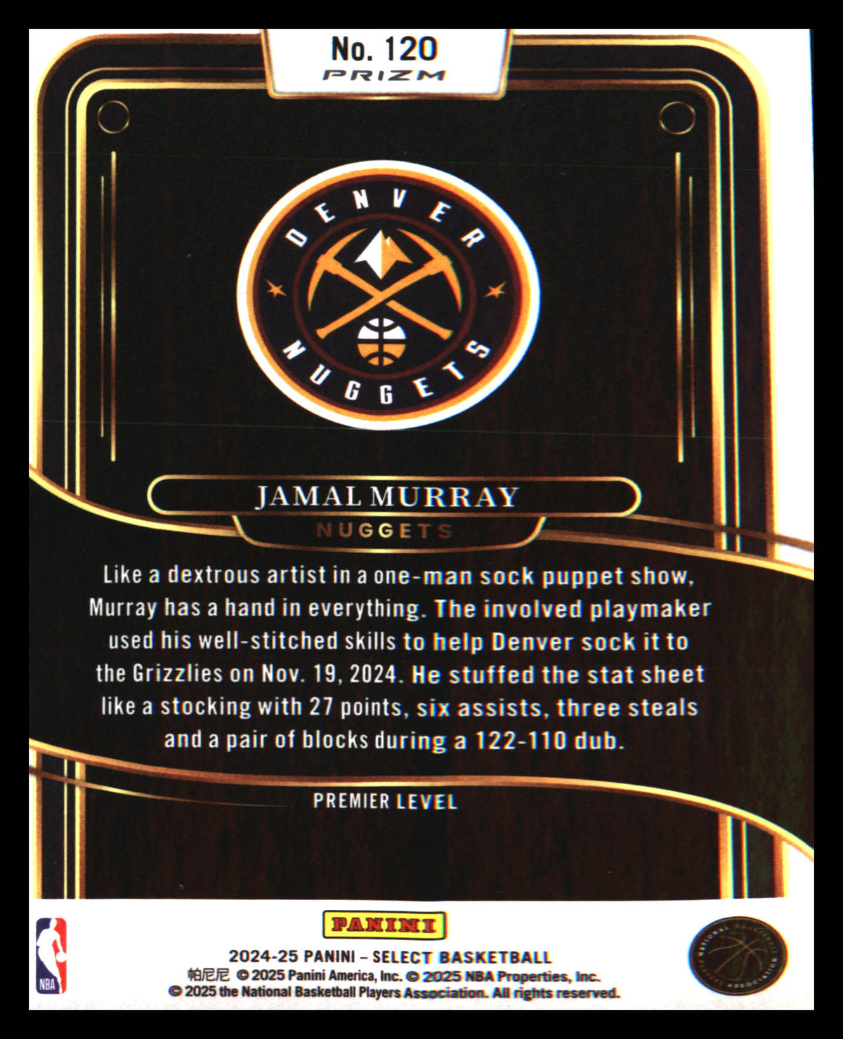 2024-25 Panini Select Blue Cracked Ice Prizm #120 Jamal Murray - Veteran Sports Cards FL