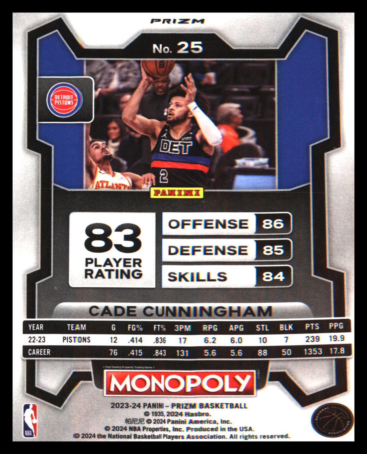 2023-24 Panini Prizm Monopoly Purple #25 Cade Cunningham - Veteran Sports Cards FL