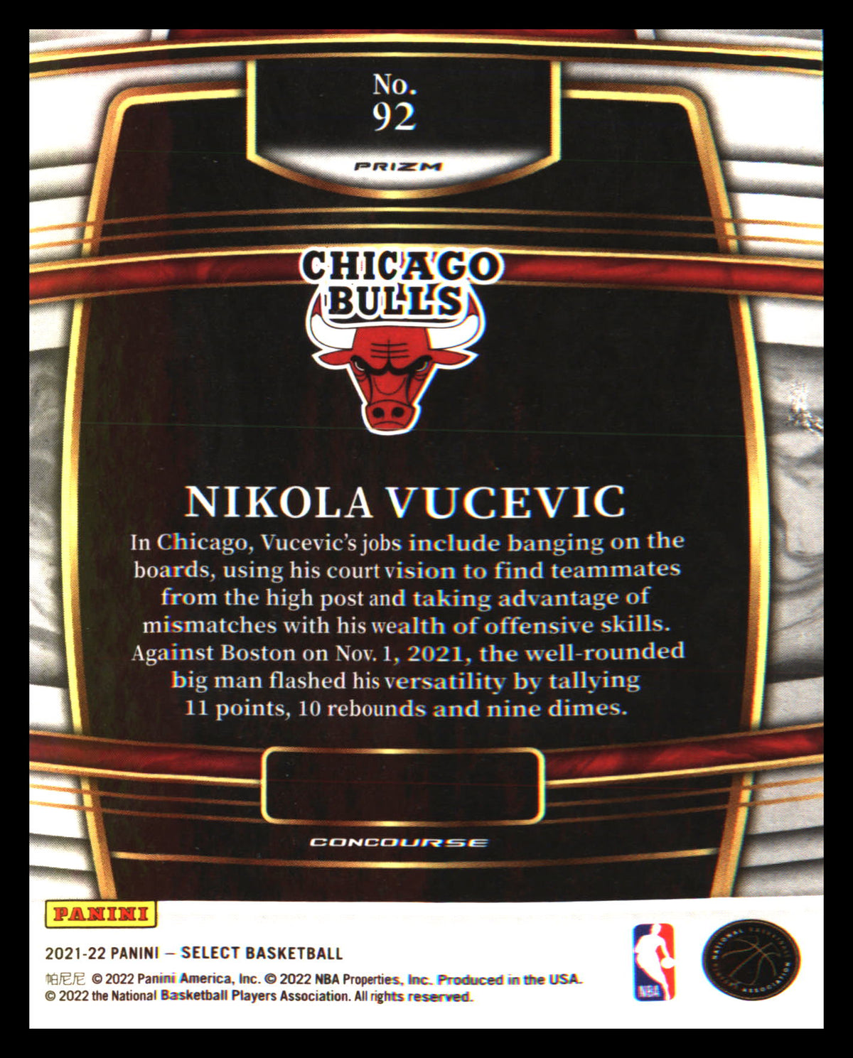 2021-22 Panini Select Orange Flash Prizms #92 Nikola Vucevic - Veteran Sports Cards FL
