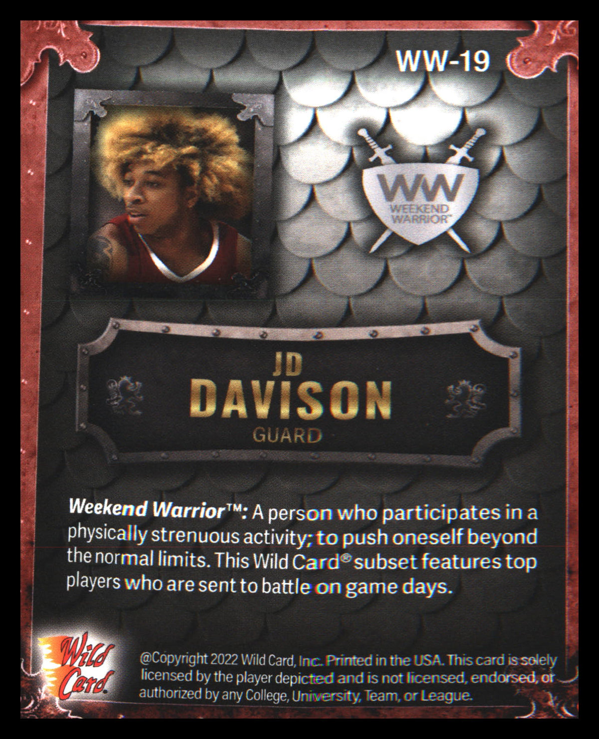 2022 WC Matte Weekend Warrior Silver/Grey/Orange #WW-19 JD Davison #/50 - Veteran Sports Cards FL
