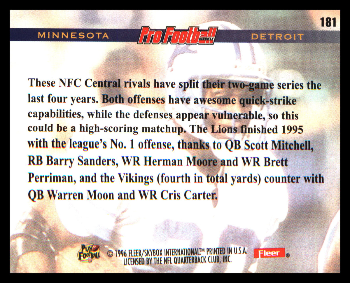 1996 Fleer #181 Minnesota - Detroit PFWP Barry Sanders - Veteran Sports Cards FL