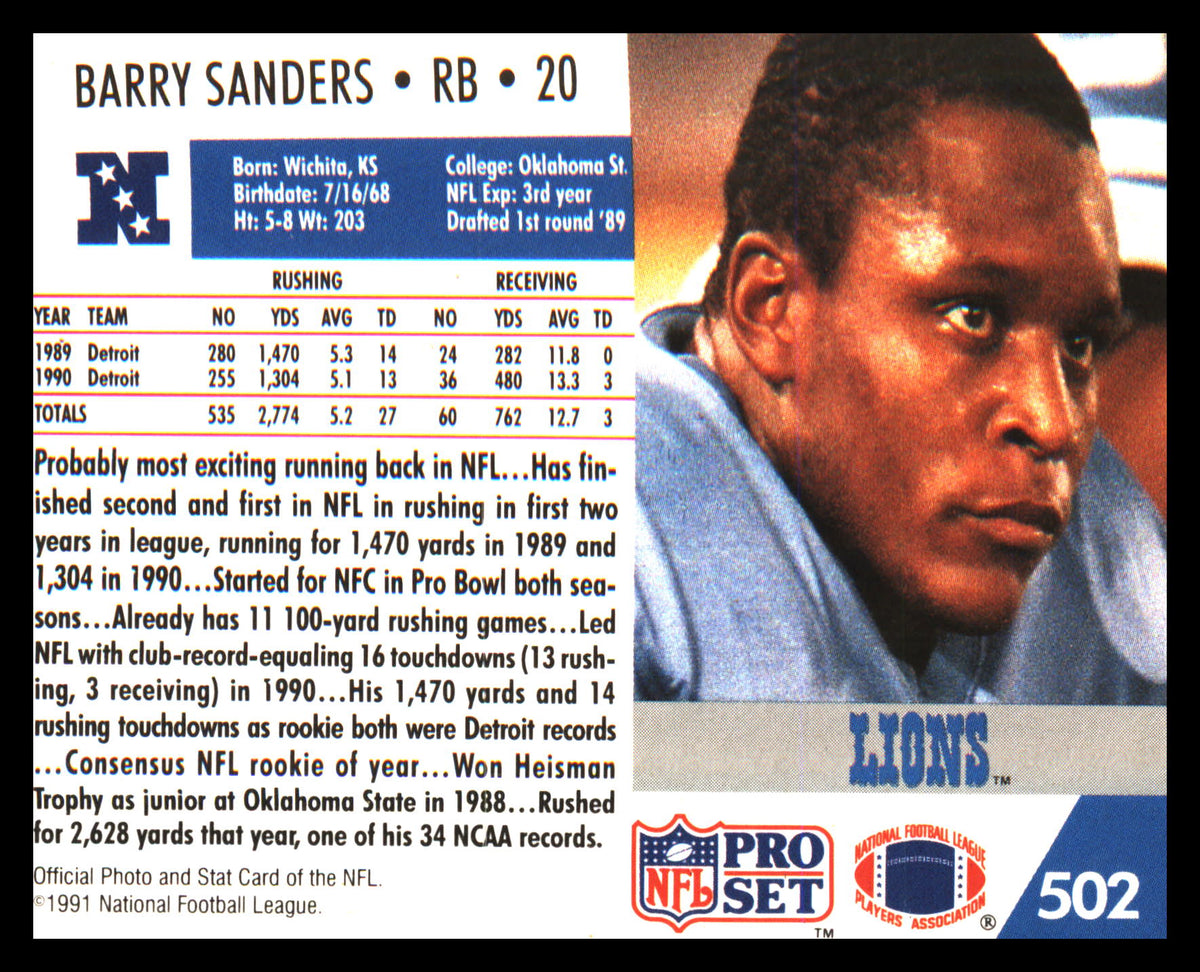 1991 Pro Set #502 Barry Sanders - Veteran Sports Cards FL
