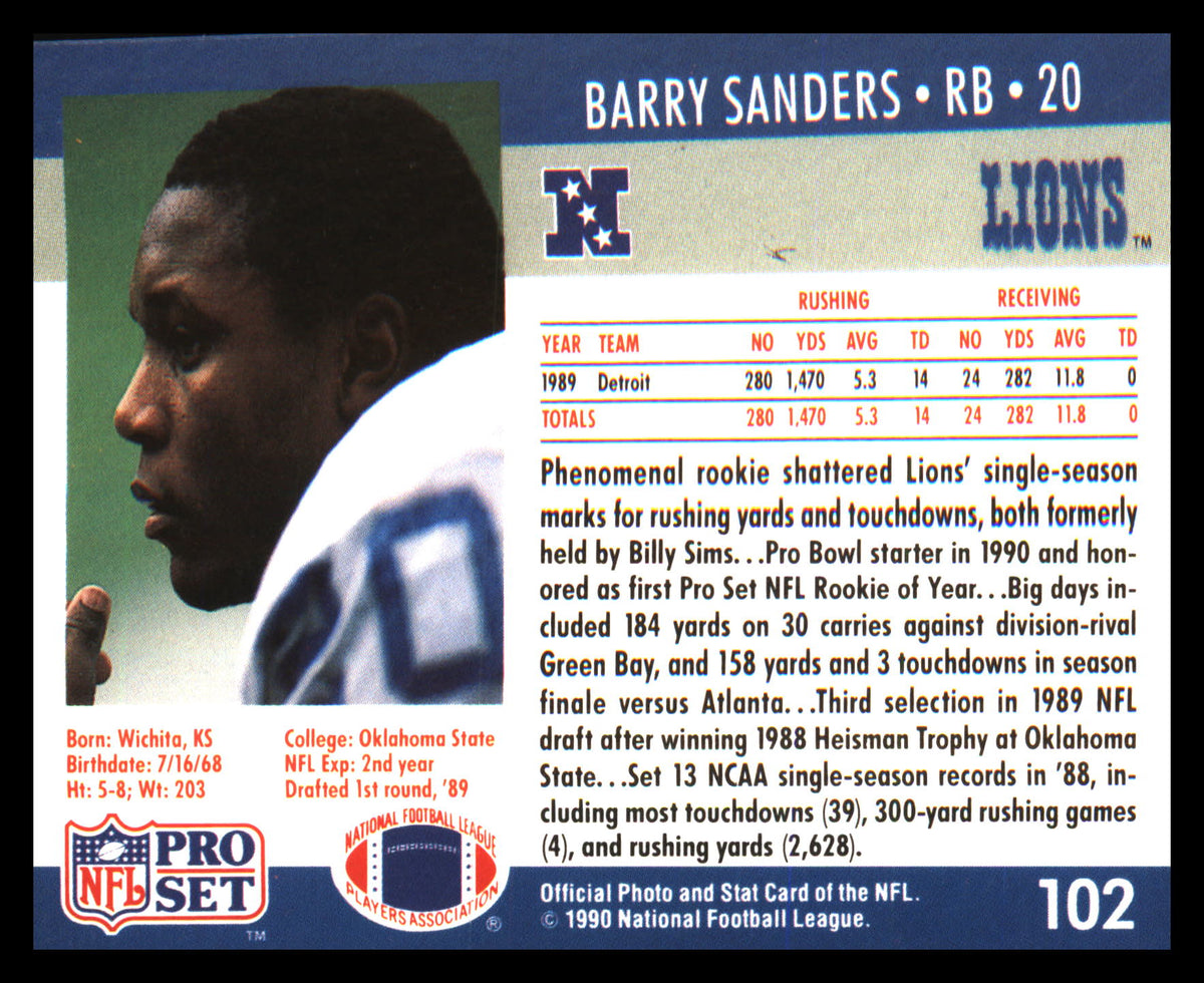 1990 Pro Set FACT Cincinnati #102 Barry Sanders - Veteran Sports Cards FL