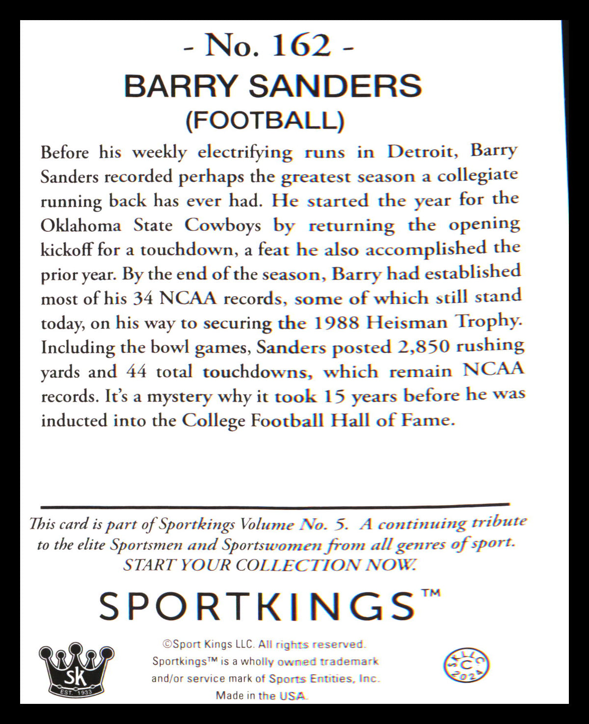 2024 Sportkings Volume 5 #162 Barry Sanders - Veteran Sports Cards FL