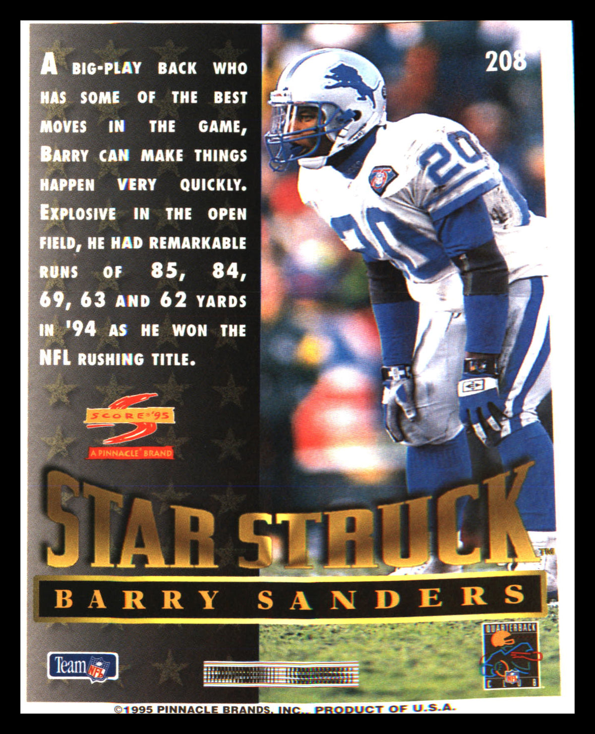 1995 Score #208 Barry Sanders - Veteran Sports Cards FL