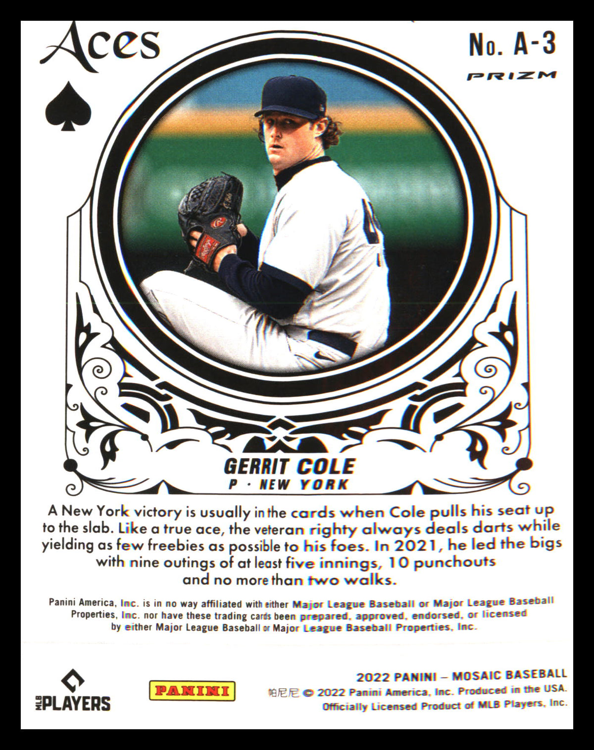 2022 Panini Mosaic Aces Green Mosaic #A-3 Gerrit Cole - Veteran Sports Cards FL