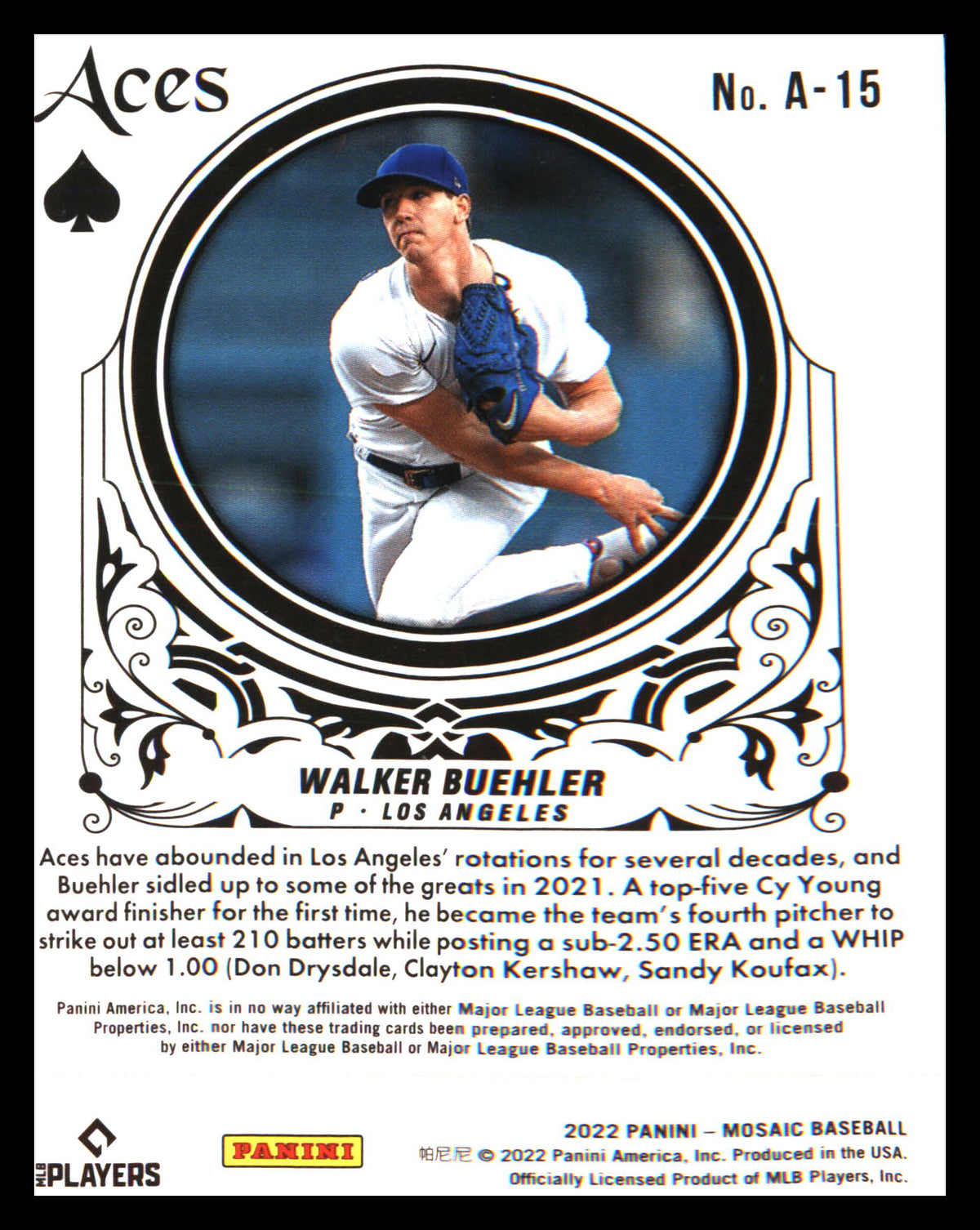 2022 Panini Mosaic Aces #A-15 Walker Buehler - Veteran Sports Cards FL