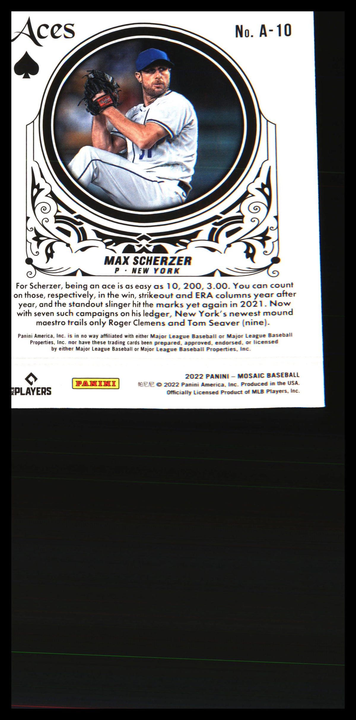 2022 Panini Mosaic Aces #A-10 Max Scherzer - Veteran Sports Cards FL