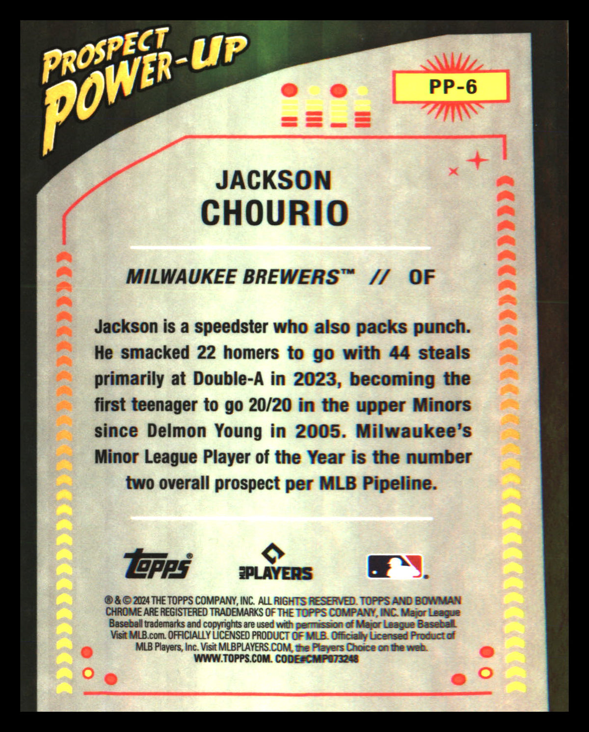 2024 Bowman Prospect Power-Up Mojo Refractors #PP-6 Jackson Chourio - Veteran Sports Cards FL
