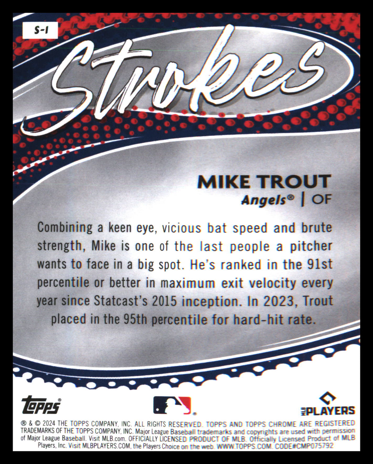 2024 Topps Chrome Strokes #S-1 Mike Trout - Veteran Sports Cards FL