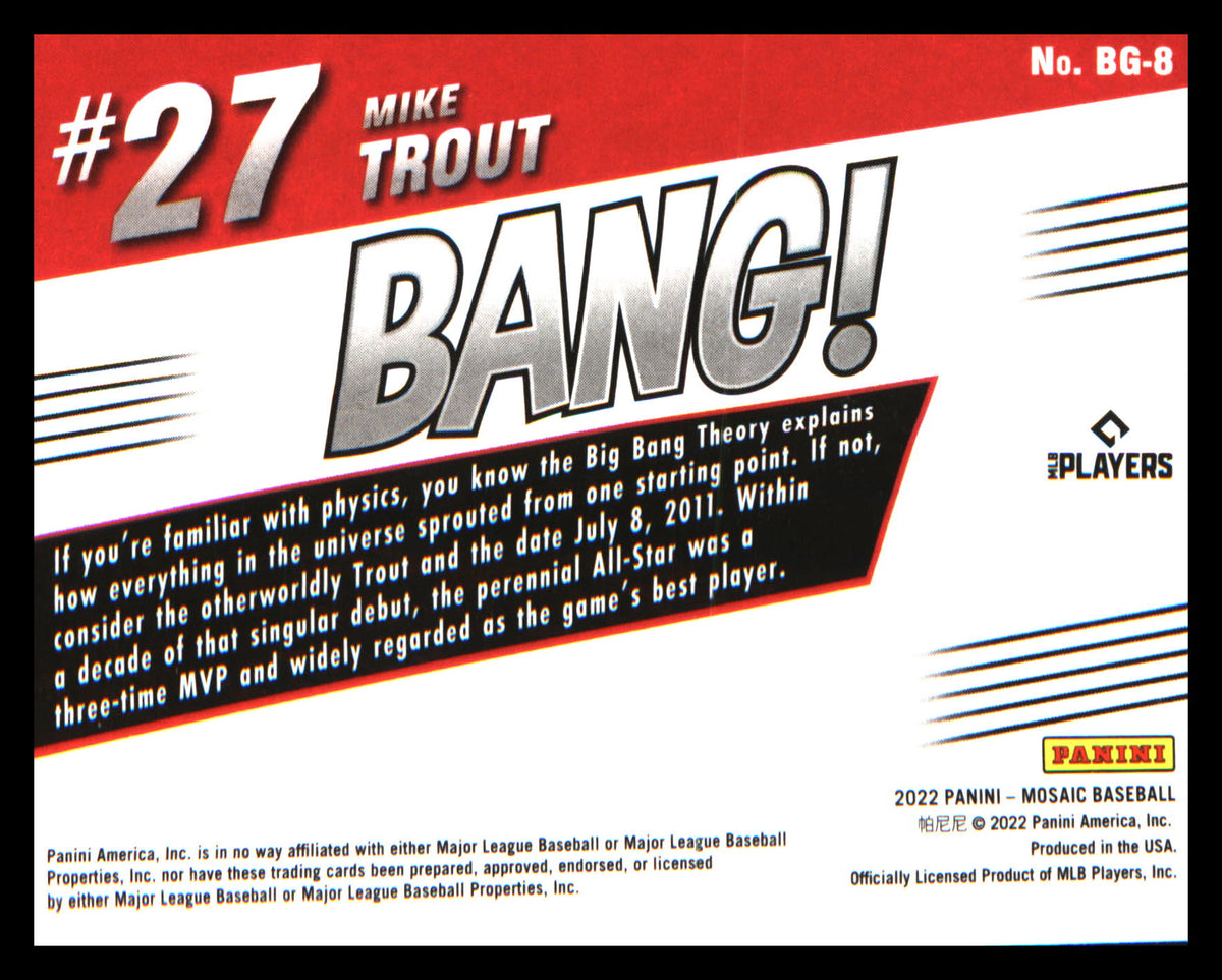 2022 Panini Mosaic Bang! #BG-8 Mike Trout - Veteran Sports Cards FL