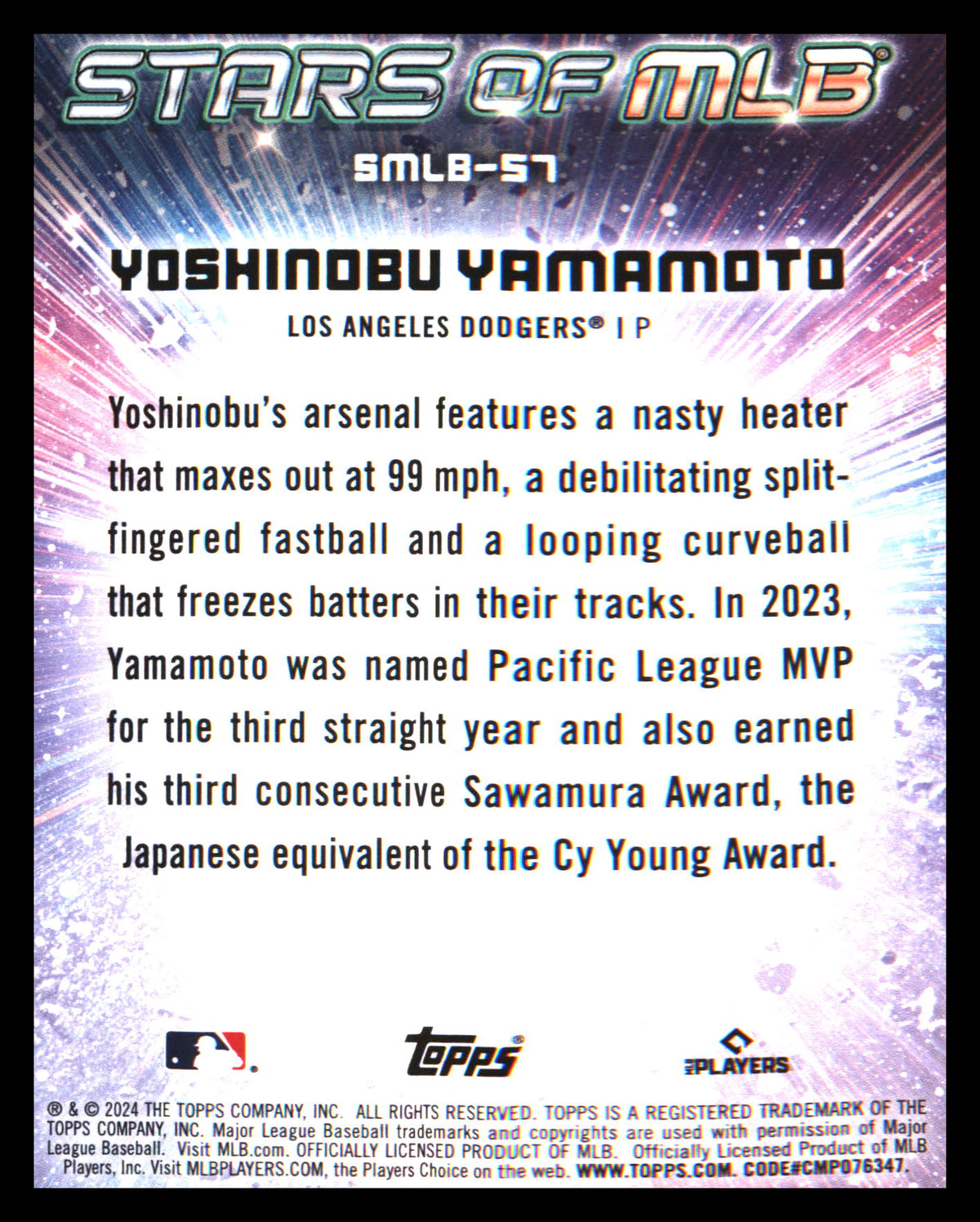 2024 Topps Stars of MLB #SMLB-57 Yoshinobu Yamamoto - Veteran Sports Cards FL