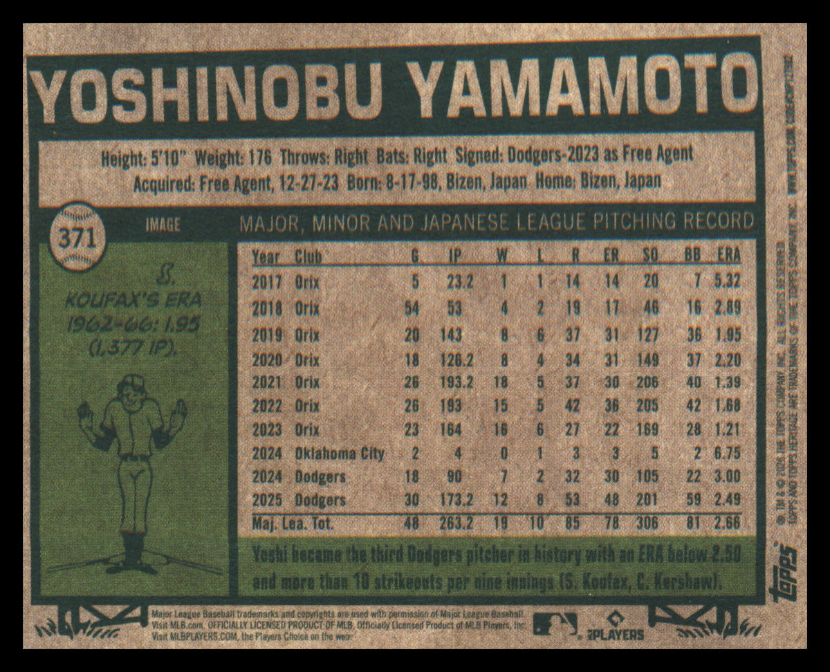 2026 Topps Heritage #371 Yoshinobu Yamamoto Image Variation SSP - Veteran Sports Cards FL
