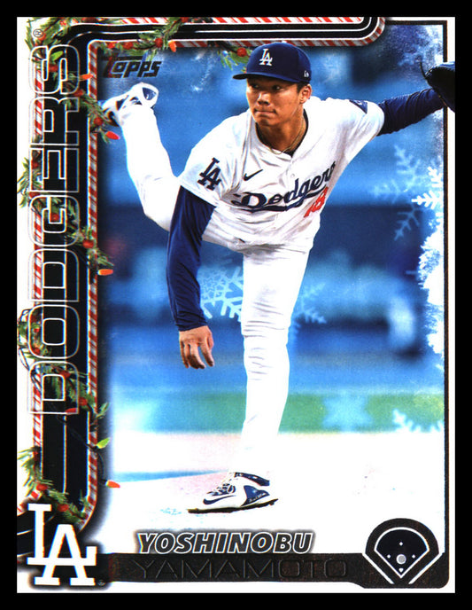 2025 Topps Holiday Green Holiday Plaid #H159 Yoshinobu Yamamoto - Veteran Sports Cards FL