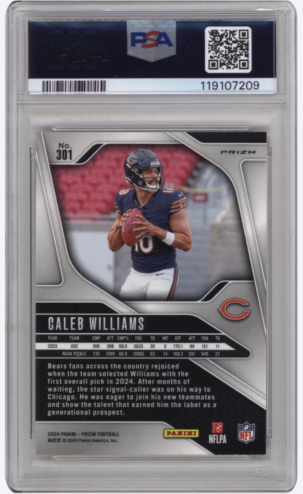 2024 Panini Prizm Orange Disco Prizm #301 Caleb Williams Rookie Rookie PSA 9 - Veteran Sports Cards FL