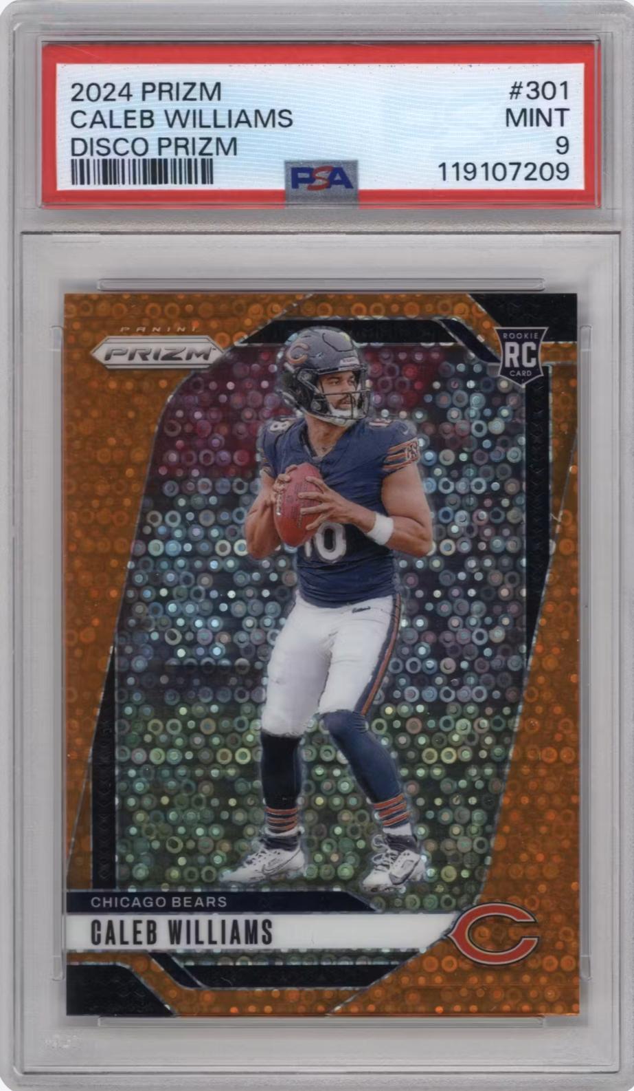 2024 Panini Prizm Orange Disco Prizm #301 Caleb Williams Rookie Rookie PSA 9 - Veteran Sports Cards FL