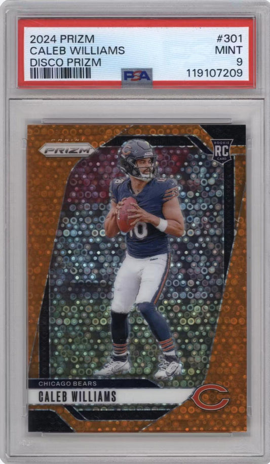 2024 Panini Prizm Orange Disco Prizm #301 Caleb Williams Rookie Rookie PSA 9 - Veteran Sports Cards FL
