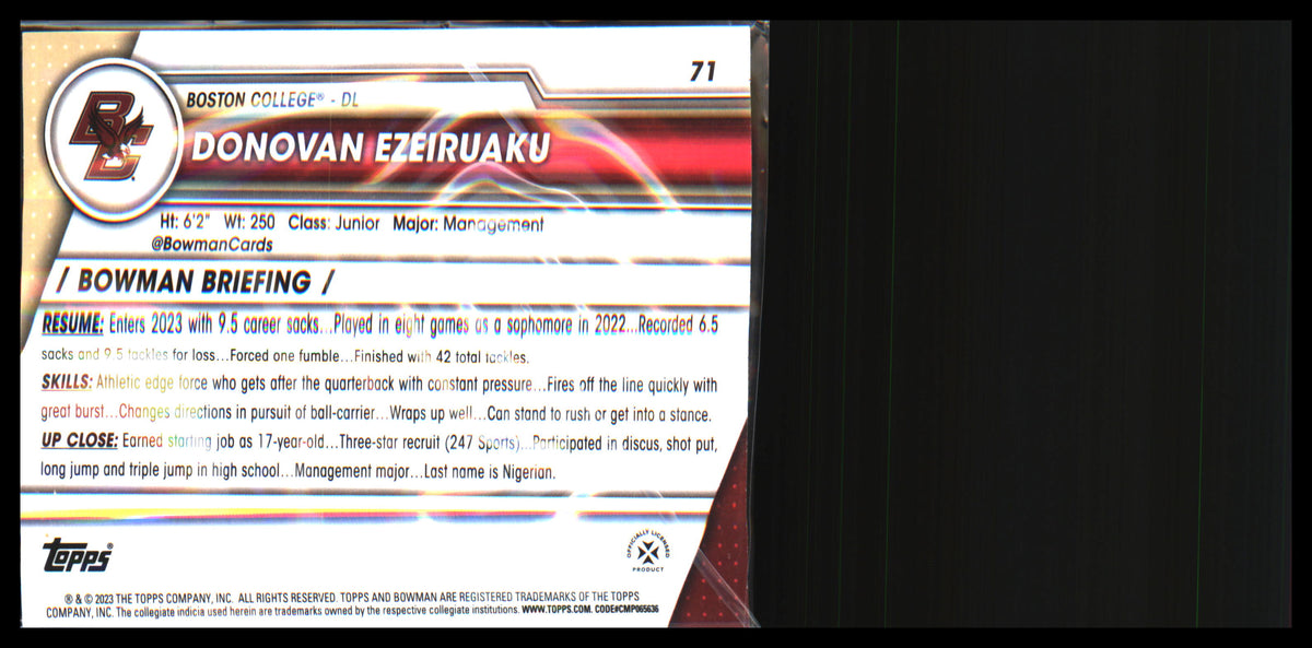 2023 Bowman University Chrome #71 Donovan Ezeiruaku - Veteran Sports Cards FL