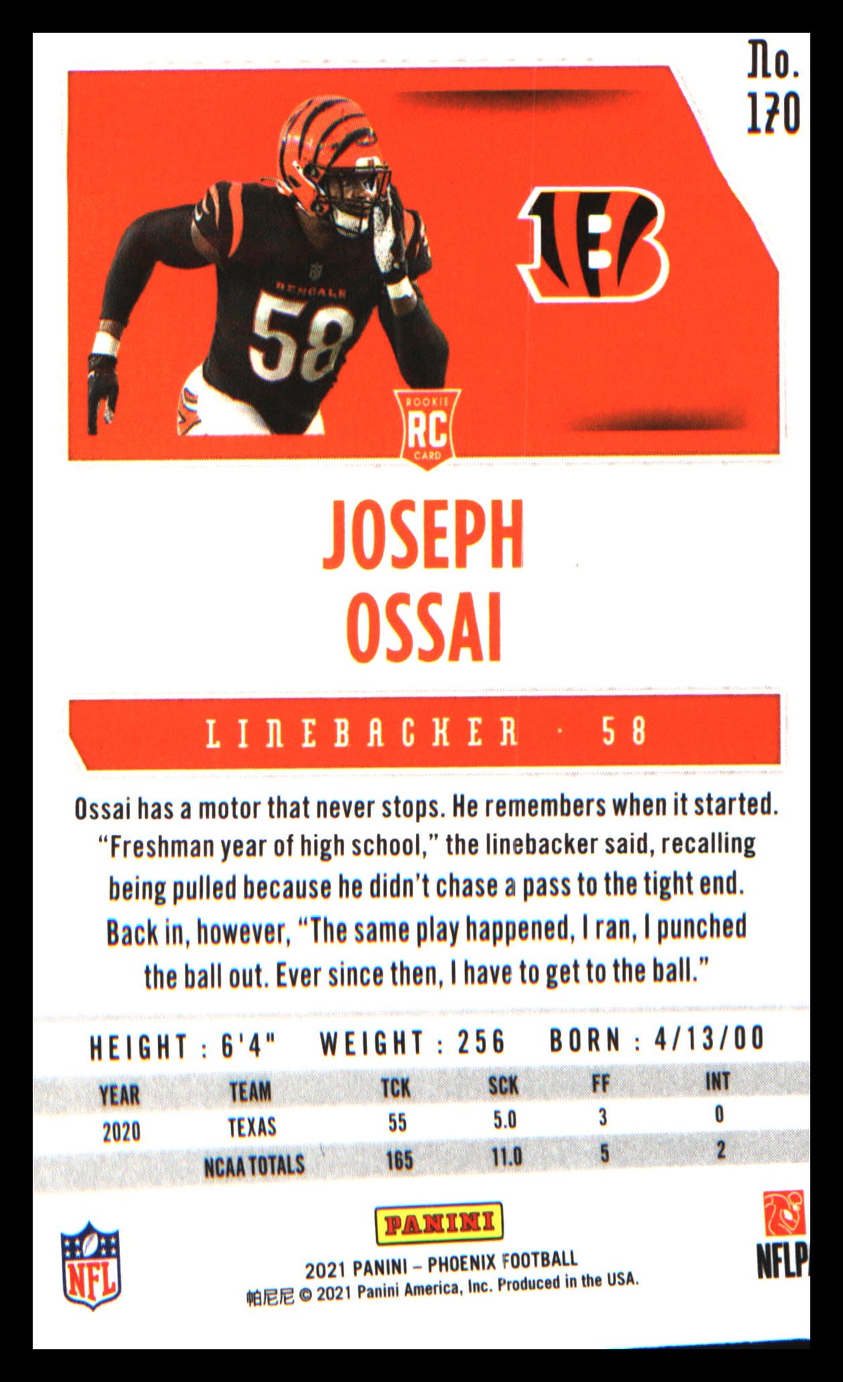 2021 Panini Phoenix Color Burst #170 Joseph Ossai Rookie Rookie - Veteran Sports Cards FL