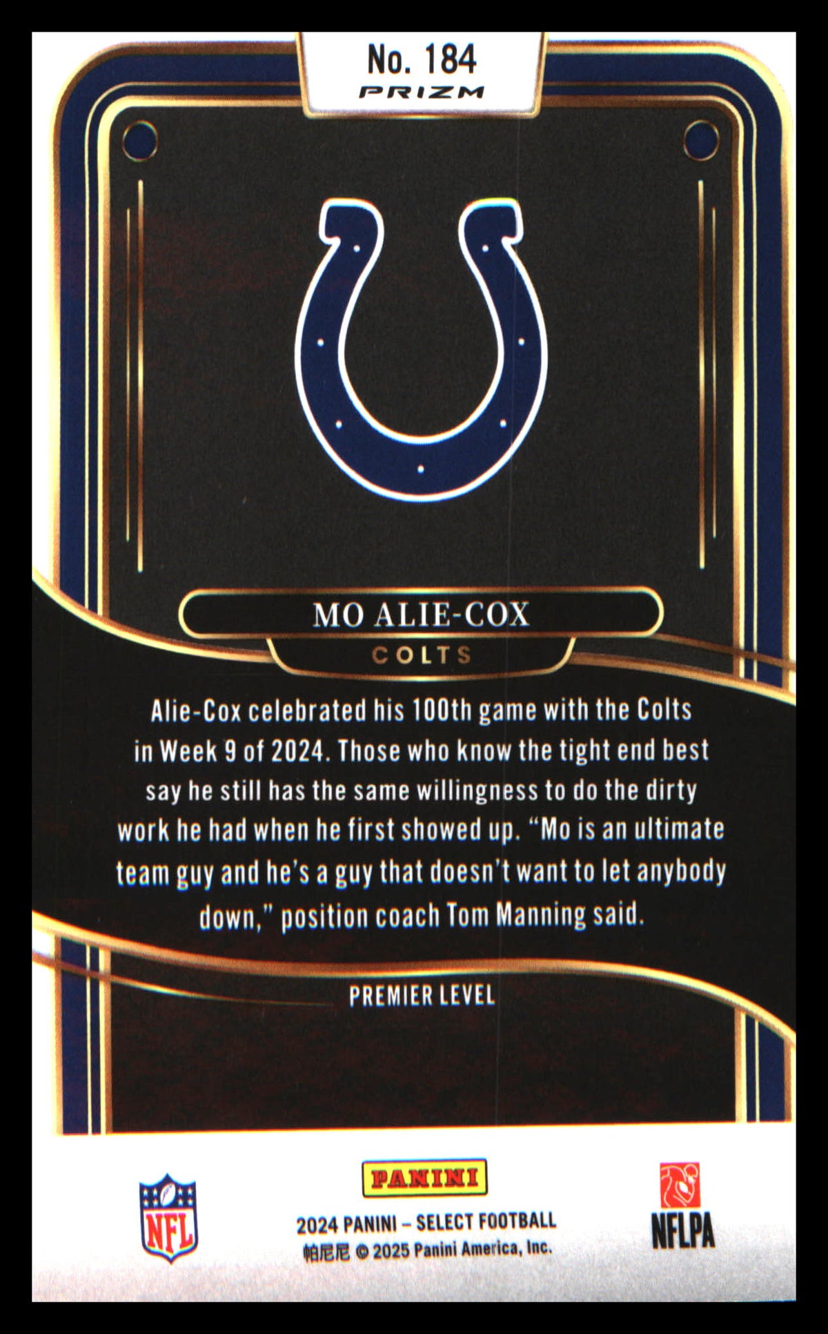2024 Panini Select Green & Yellow Prizm Shock #184 Mo Alie-Cox - Veteran Sports Cards FL