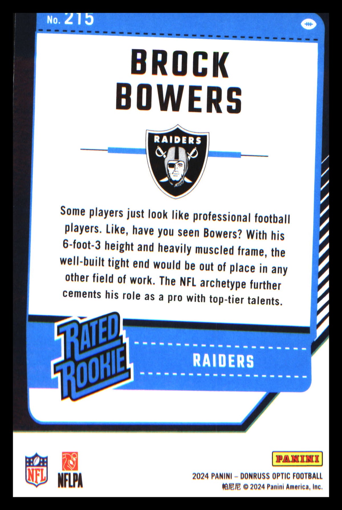 2024 Donruss Optic #215 Brock Bowers Rookie Rookie - Veteran Sports Cards FL
