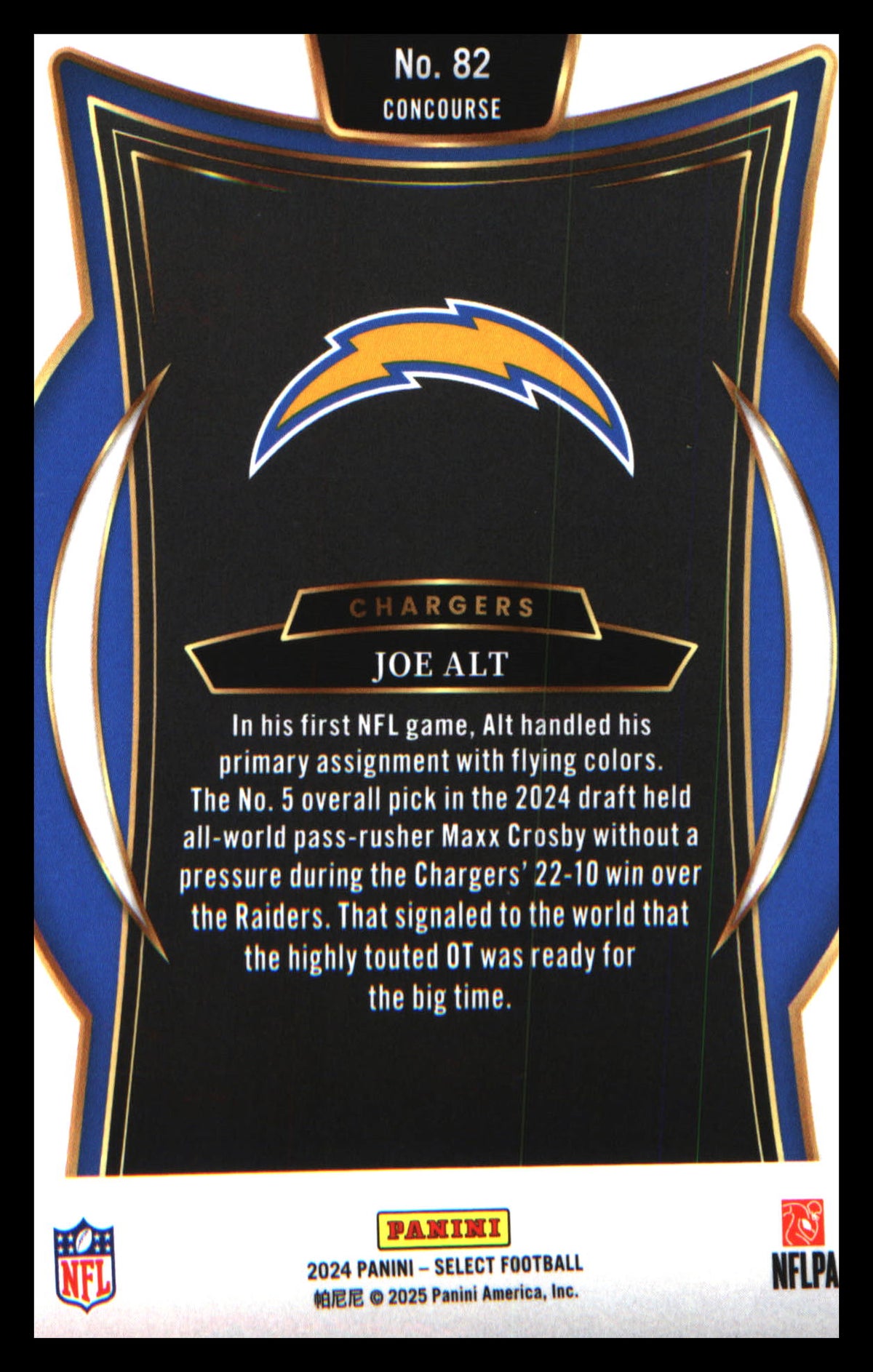 Football 2024 Panini Select #82 Joe Alt Rookie Rookie