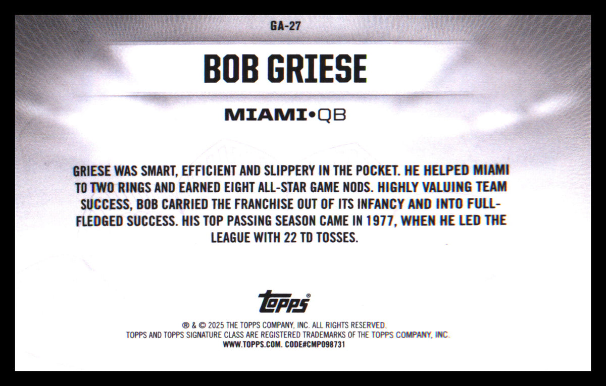 Football 2024 Topps Signature Class Gridiron Ambassadors #GA-27 Bob Griese