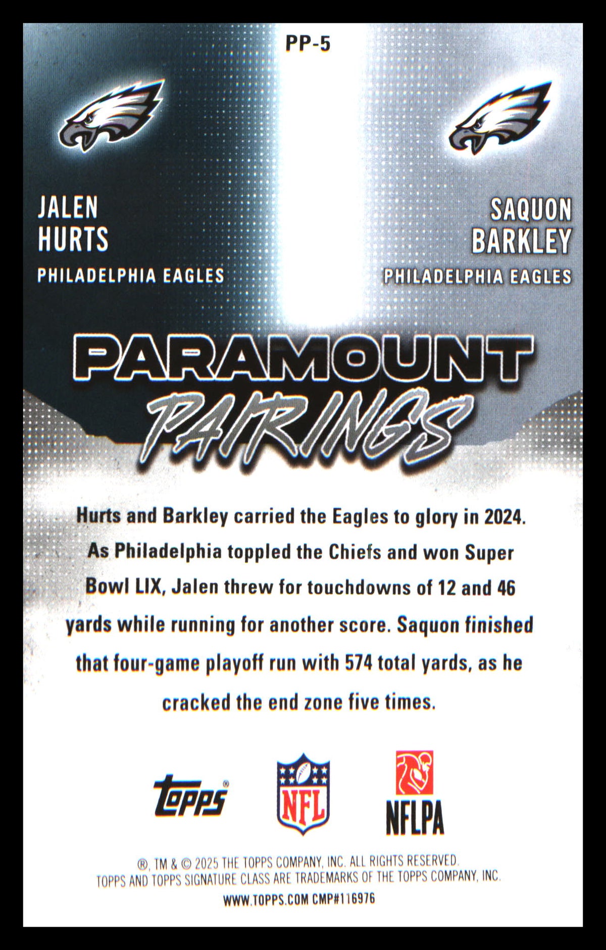 2025 Topps Signature Class Paramount Pairings #PP-5 Saquon Barkley / Jalen Hurts